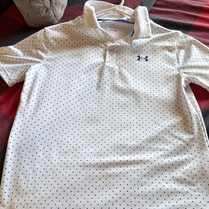 Under Armour Boys White Polo with Navy Dots